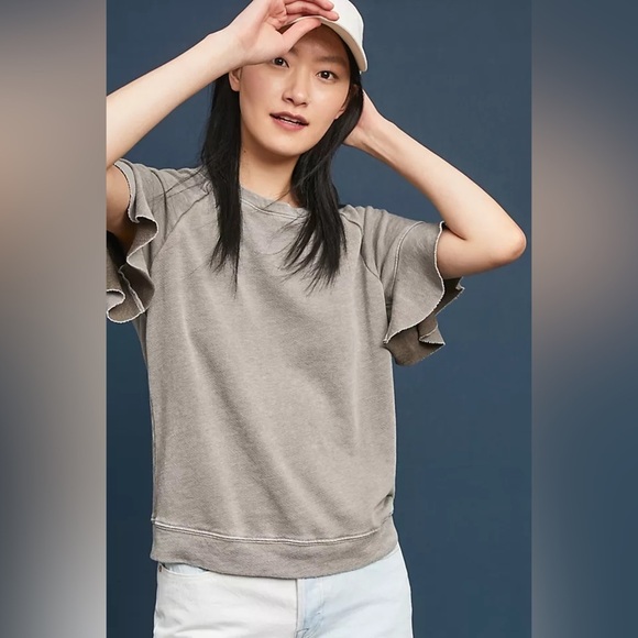 Michael Stars Tops - Medium Anthropologie Michael Stars Gray flutter Ruffle Sleeve Sweatshirt tee